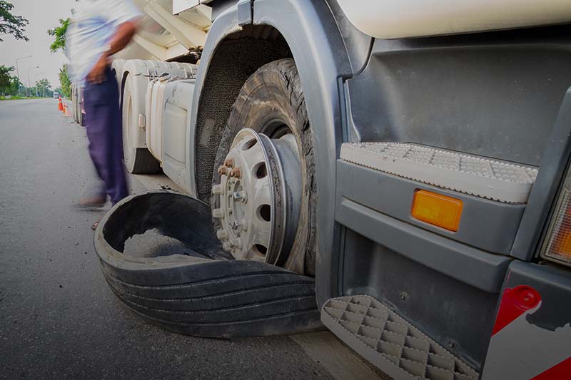 tire defect from a large truck in the middle of the road